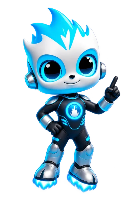 Mascota de Igniweb señalando hacia arriba